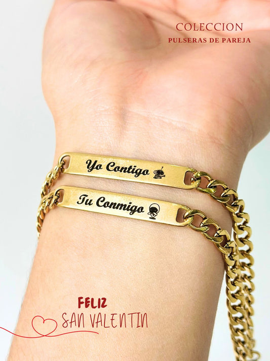 Pulseras grabadas con mensaje pareja